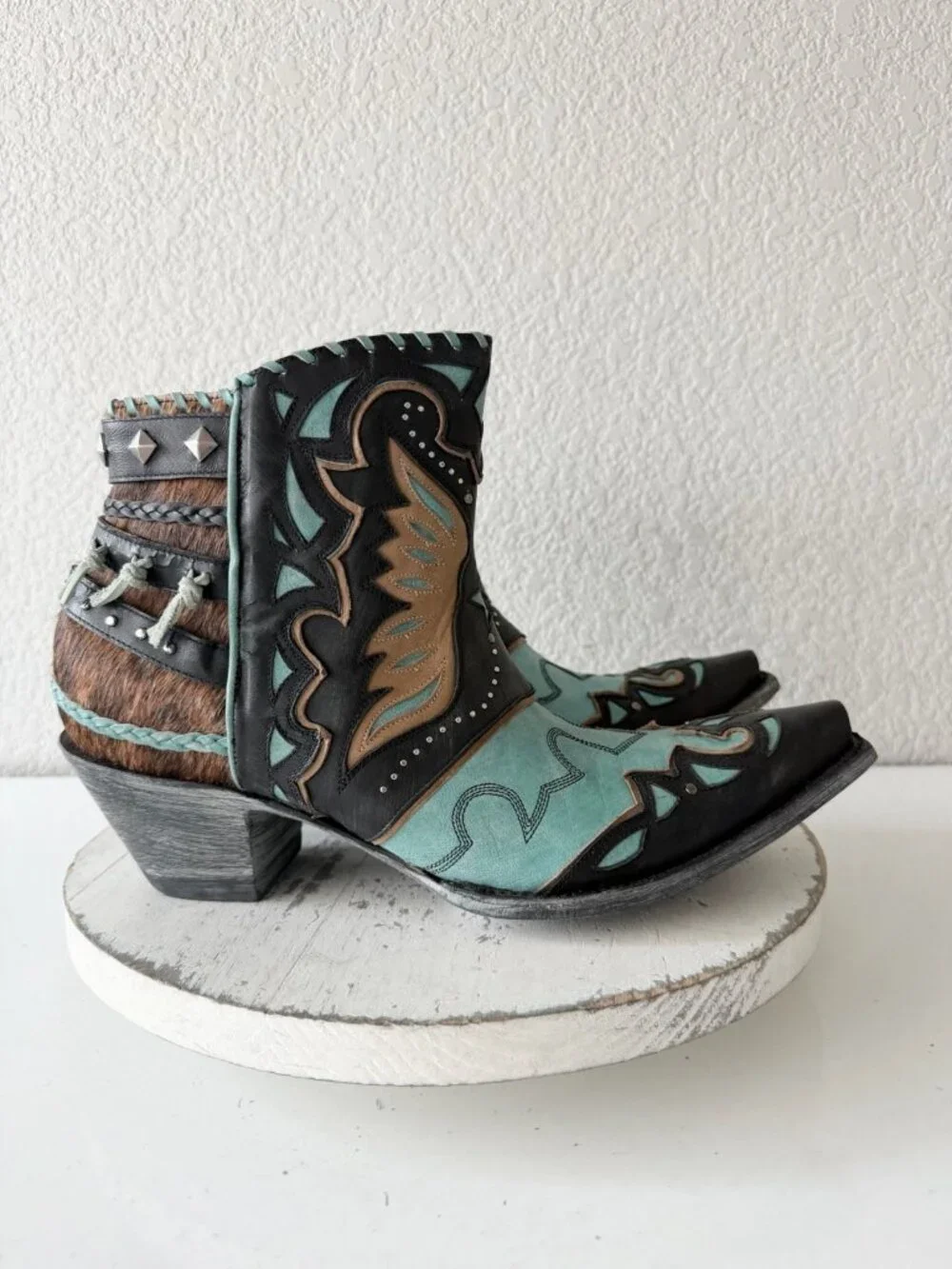 Old Gringo EAGLE FLIGHT Short Cowboy Boots Black Turquoise Womens 12 Snip Toe